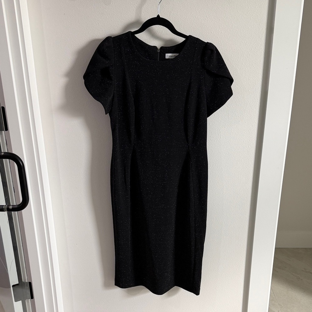 Black Sparkle Short Sleeve Sheath Dress - Unknown Brand